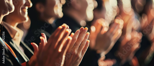 Audience clapping hands in appreciation and applause at a live event, close-up capturing the celebratory moment.