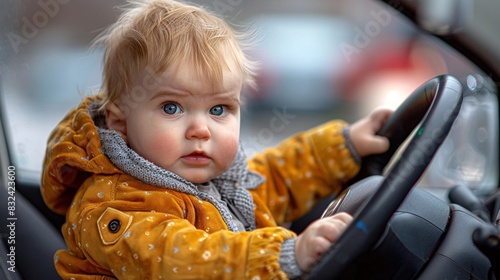 Joyful Baby Pretending to Drive a Car - Exploring the Adventure of Imaginary Travel