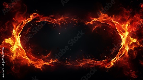 Abstract image featuring a fiery ring of flames on a dark background, perfect for creative designs, backgrounds, and artistic concepts.
