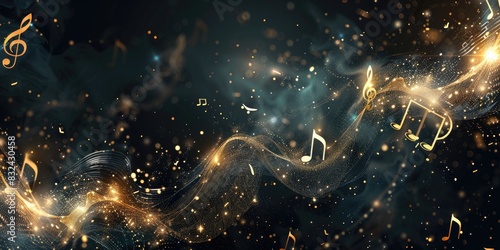 a image of a musical background with musical notes and a microphone