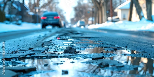 Dangers of Neglected Urban Roads with Potholes. Concept Road Safety, Infrastructure Neglect, Pothole Hazards, Urban Maintenance, Community Awareness