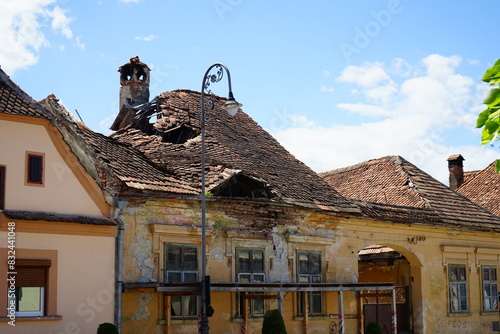 Old romanian building with broken roof