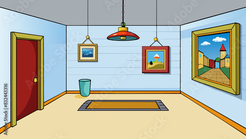 A room with a painting hung slightly askew offcenter and out of place.. Cartoon Vector.