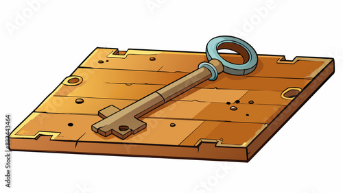 A rusted metal key hidden under a loose floorboard in an old abandoned house.. Cartoon Vector.