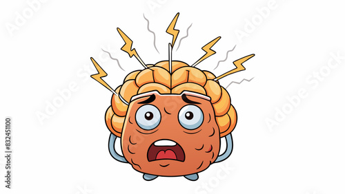The shooting pain of a migraine headache can be likened to a series of intense electric shocks pulsing through the head causing nausea and dizziness.. Cartoon Vector.
