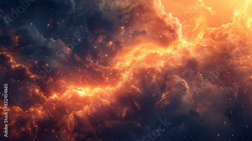 A space scene with orange clouds and stars