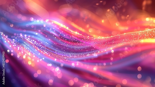 colorful 3D background with dynamic, interwoven threads of light in various hues, copy space