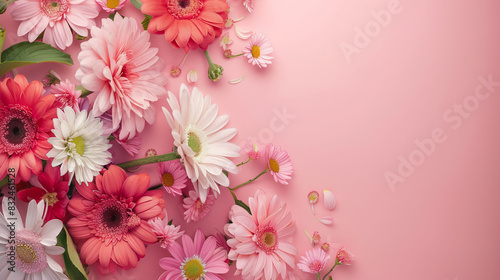 bouquet of beautiful gerberas on a pink background close-up