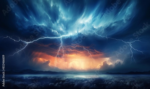 Hailladen thunderstorm with lightning bolts flashing through the clouds, intense and dark atmosphere close up, wild weather, vibrant, overlay, tempestuous backdrop
