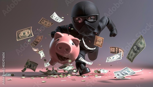 Financial Criminal Masked Burglar Fleeing in 3D Render