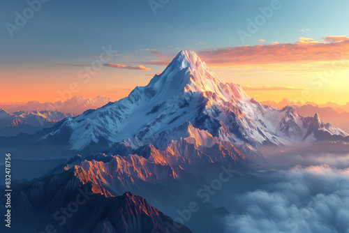 Breathtaking mountain range during sunrise, 3d render