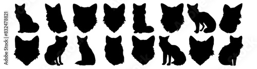 Fox silhouettes set, pack of vector silhouette design, isolated background