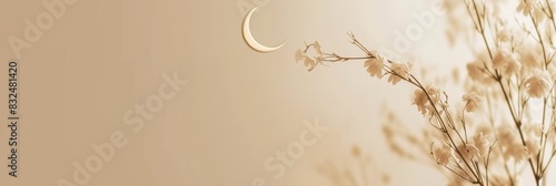 Minimalist Eid ul Adha Mubarak with a crescent moon and subtle floral details