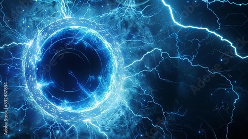 electric blue holographic plasma portal with glowing circles and lightning futuristic background digital art