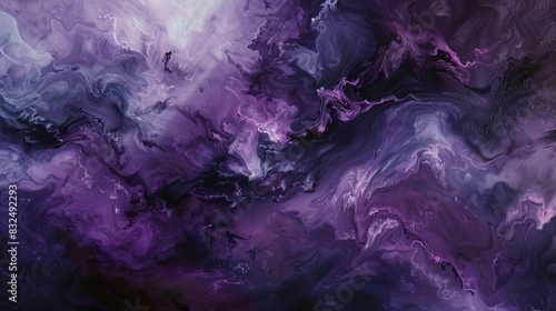Deep purples and blacks merging in a nebulous form, representing mystery and the unknown in an abstract art