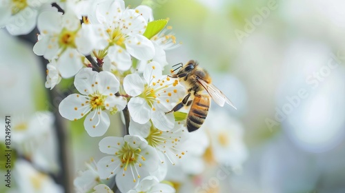 honey bee pollinating fruit tree blossom springtime nature scene