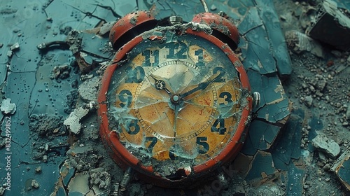 Disrupted Time: Broken Clock Symbolizing Chaos Caused by Oil Shocks