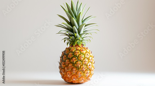 A whole pineapple with its spiky green crown, isolated on a white background