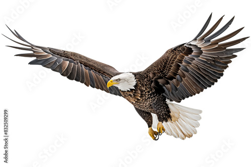 Majestic Bald Eagle in Flight with Wings Spread, Isolated on Transparent Background, PNG