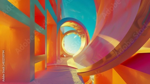Capture the essence of Utopian Dreams through abstract visuals with unique camera angles at eye-level