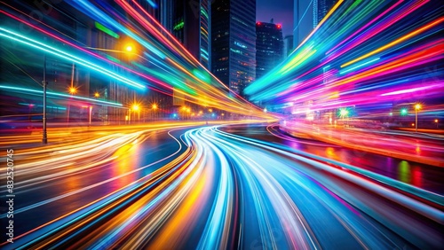 Abstract composition of colorful motion blur light trails on dark background