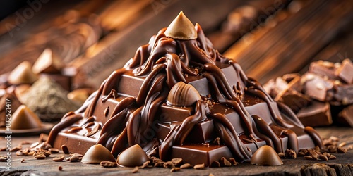 A close-up shot of a rich and indulgent chocolate mountain with a smooth texture