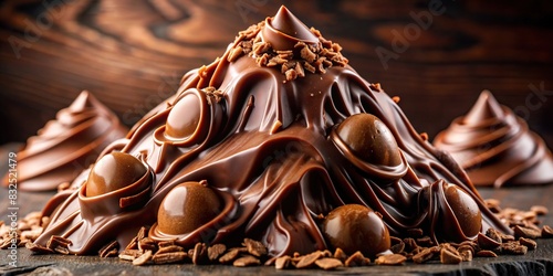 A close-up shot of a rich and indulgent chocolate mountain with a smooth texture