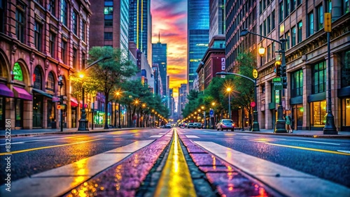 Close-up photo of a vibrant city street view without people