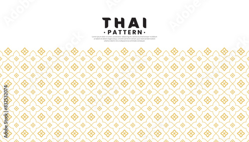 Seamless golden Thai pattern on a white background. The concept of traditional Thai cultural patterns. Flat style design. Vector illustration.