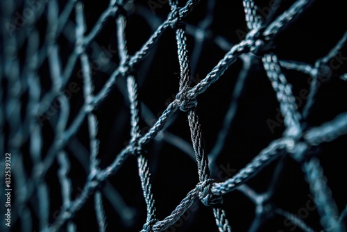 A close-up shot of a chain link fence, with metal wires and links visible