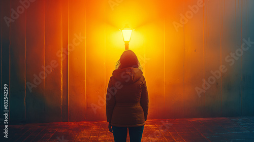 Eine Person mit einer gelbe Lampe
