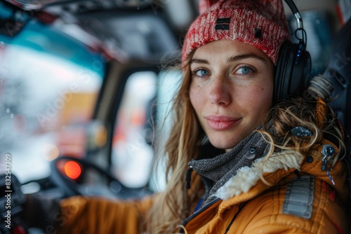 A contemplative female pilot in the cockpit, combining a sense of responsibility and the thrill of flying