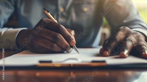 A close-up of a person's hands holding a pen, signing a contract, or taking notes can be used to demonstrate dedication and action in the business world.