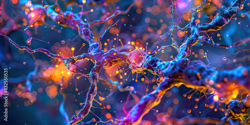 Neurodegenerative disease pathology close up microscopy microscopic image of brain connections stem.