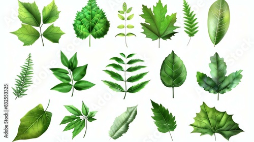 A lush collection of various green leaves, featuring ferns, maples, oaks, and more. Perfect for adding a touch of nature to any design project.