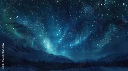A serene night sky with the Northern Lights and countless stars, creating a magical and captivating scene