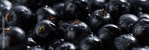 Detailed texture of a black currant, glossy and smooth, deep black color 