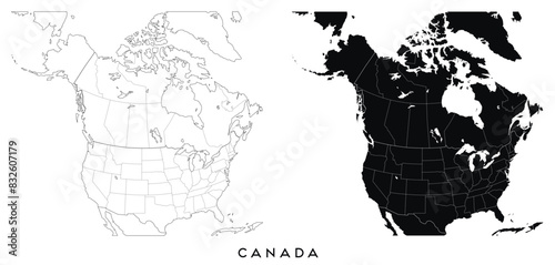 Canada map of city regions districts vector black on white and outline