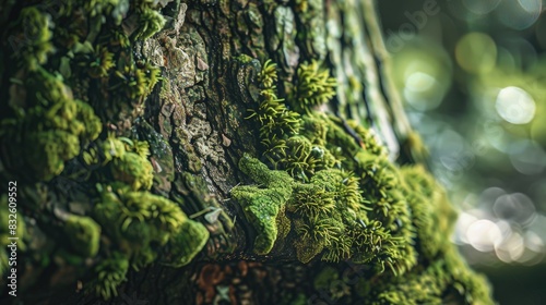 Textured Tree Trunk Covered in Moss