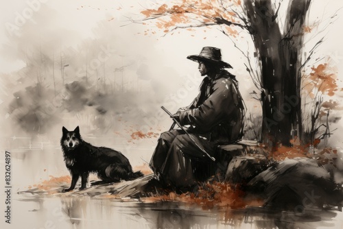 A woodland ranger, attuned to nature and accompanied by a loyal animal companion. - Generative AI