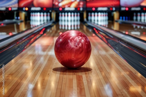 red bowling ball on the track