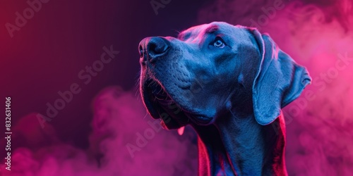 Great Dane dog in neon light