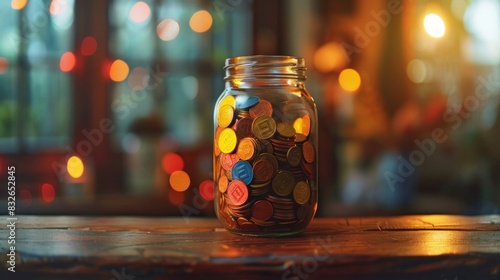 Savings jar overflowing with plasticine coins. -