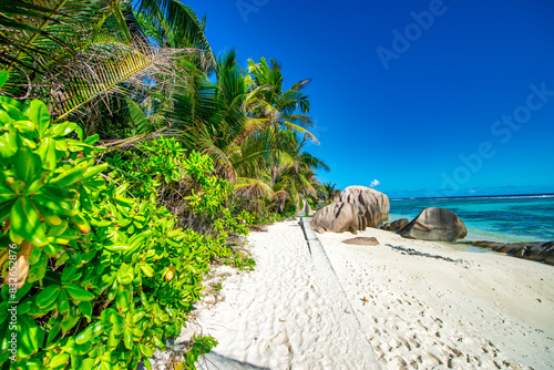 Amazing landscape of La Digue Island in the Seychelles Archipelago