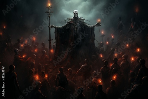 A ruthless and calculating necromancer, raising armies of the undead to do their bidding. - Generative AI