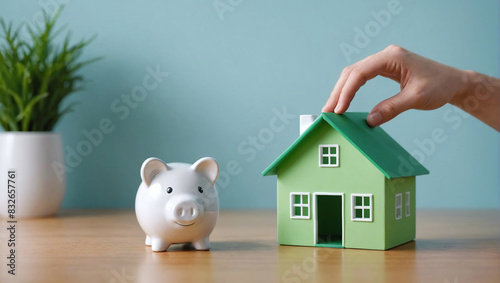 Maison avec tirelire cochon, crédit immobilier et épargne logement, épargne et crédit durable