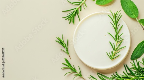  A plate bears a solitary sprig of rosemary, accompanied by an identical one on its adjacent side