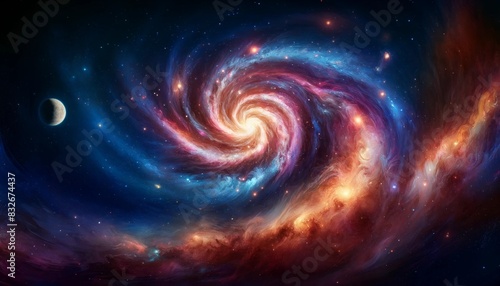 Vibrant Spiral Galaxy with Swirling Stars and Nebulae