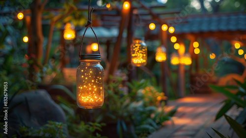 Whimsical LED light jars transforming ordinary patios into enchanted retreats.