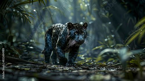 close up of a panther in the jungle, portrait of a panther, wild panther in the forest